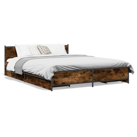 vidaXL Cama con cajones madera de ingeniería roble ahumado 135x190 cm