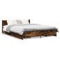 vidaXL Cama con cajones madera de ingeniería roble ahumado 135x190 cm vidaXL Cama con cajones madera de ingeniería roble ahumado 135x190 cm