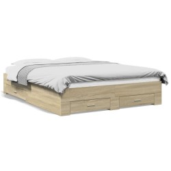 vidaXL Cama con cajones madera ingeniería roble Sonoma 140x200 cm