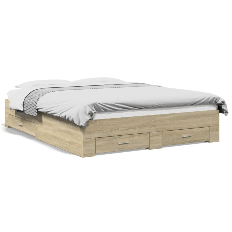 vidaXL Cama con cajones madera ingeniería roble Sonoma 140x200 cm vidaXL Cama con cajones madera ingeniería roble Sonoma 140x200 cm