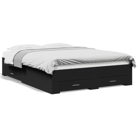 vidaXL Cama con cajones madera de ingeniería negro 140x190 cm