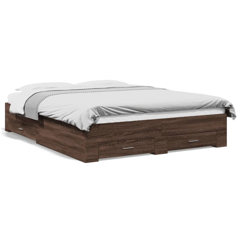 vidaXL Cama con cajones madera de ingeniería marrón roble 140x200 cm