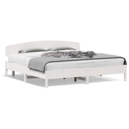 vidaXL Estructura cama cabecero madera maciza pino blanco 180x200 cm