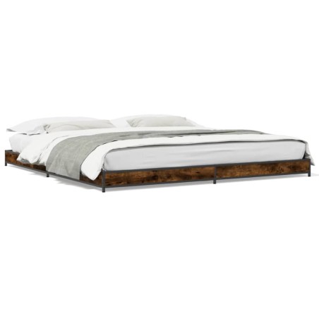 vidaXL Estructura cama madera ingeniería metal roble ahumado 200x200cm