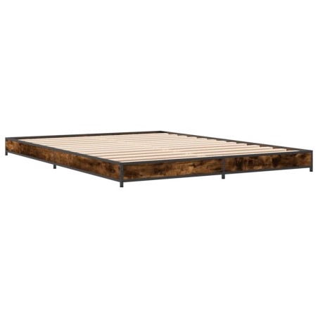 vidaXL Estructura cama madera ingeniería metal roble ahumado 135x190cm