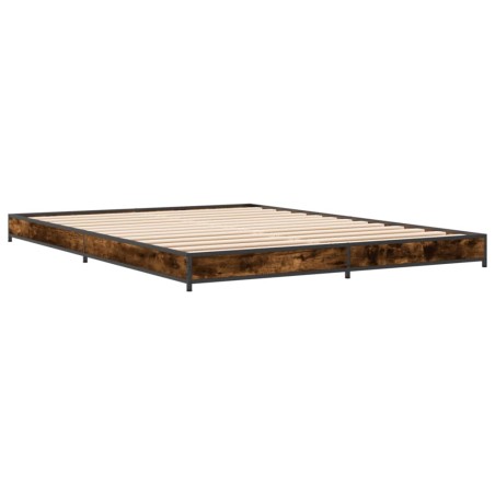 vidaXL Estructura cama madera ingeniería metal roble ahumado 120x190cm
