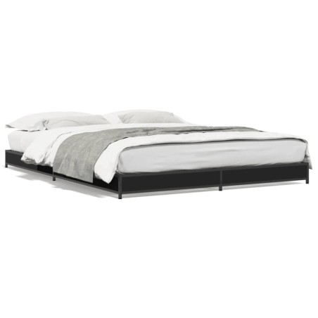 vidaXL Estructura de cama madera de ingeniería y metal negro 135x190cm