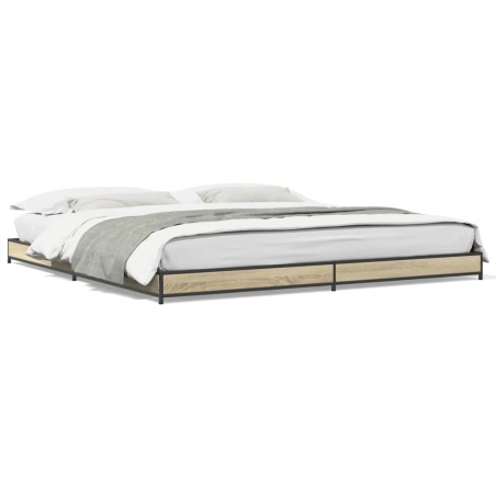 vidaXL Estructura cama madera ingeniería metal roble Sonoma 160x200 cm