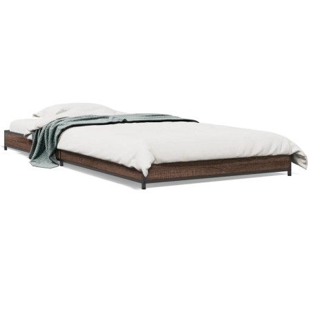 vidaXL Estructura cama madera ingeniería metal marrón roble 100x200 cm