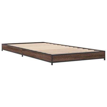 vidaXL Estructura cama madera ingeniería metal marrón roble 100x200 cm