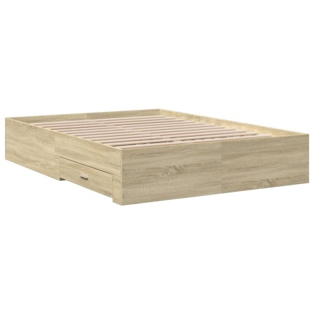 vidaXL Cama con cajones madera de ingeniería roble Sonoma 120x190 cm