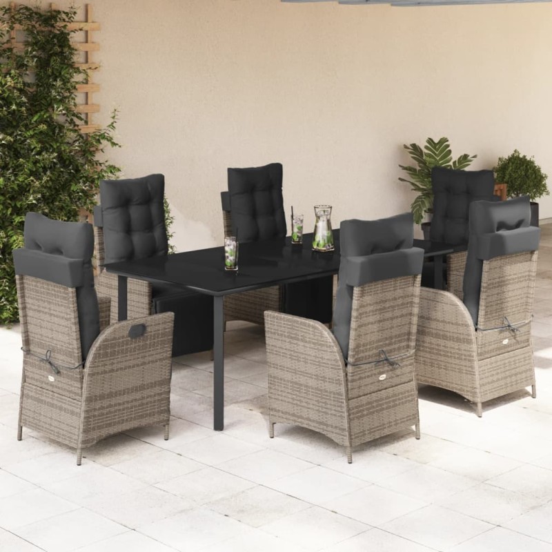 vidaXL Set comedor jardín 7 pzas y cojines ratán sintético gris vidaXL Set comedor jardín 7 pzas y cojines ratán sintético gris