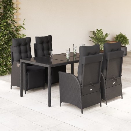 vidaXL Set de muebles jardín 5 pzas con cojines ratán sintético negro