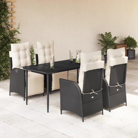 vidaXL Set de muebles jardín 5 pzas con cojines ratán sintético negro