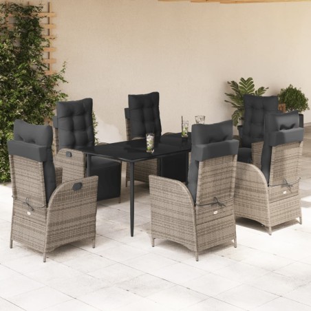 vidaXL Set comedor jardín 7 pzas y cojines ratán sintético gris