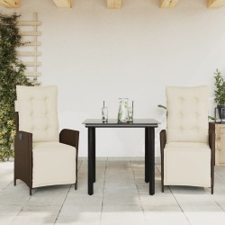 vidaXL Set comedor de jardín 3 piezas y cojines ratán sintético marrón