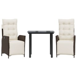 vidaXL Set comedor de jardín 3 piezas y cojines ratán sintético marrón