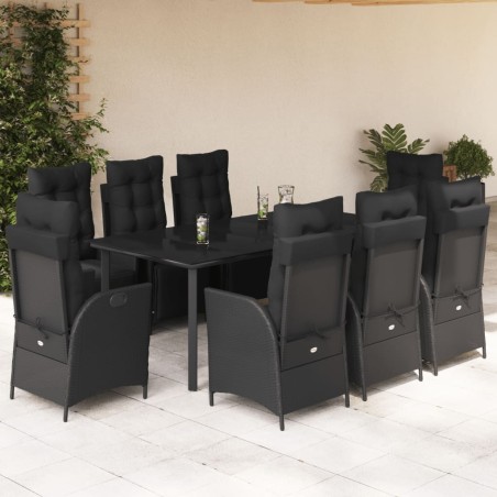 vidaXL Set de comedor de jardín 9 pzas y cojines ratán sintético negro
