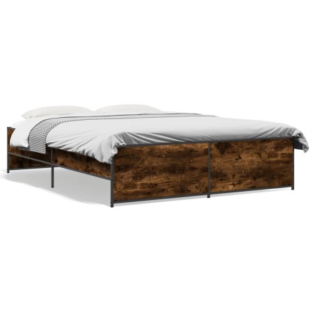 vidaXL Estructura cama madera ingeniería metal roble ahumado 160x200cm