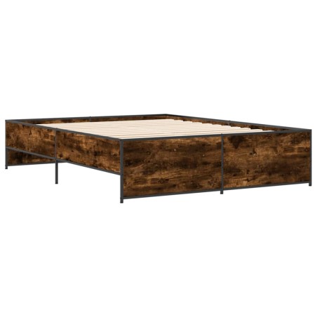 vidaXL Estructura cama madera ingeniería metal roble ahumado 160x200cm
