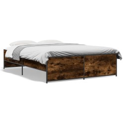 vidaXL Estructura cama madera ingeniería metal roble ahumado 120x190cm