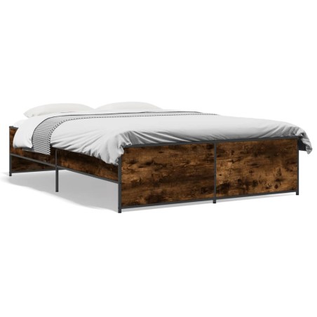 vidaXL Estructura cama madera ingeniería metal roble ahumado 120x190cm