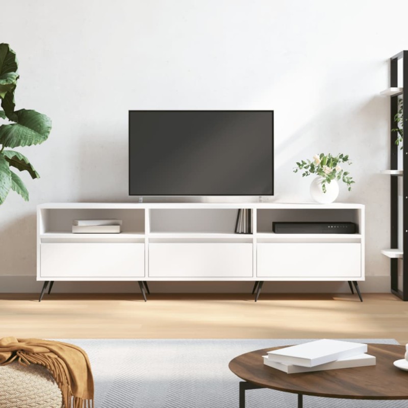 vidaXL Mueble de TV madera contrachapada blanco 150x30x44,5 cm vidaXL Mueble de TV madera contrachapada blanco 150x30x44,5 cm