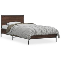 vidaXL Estructura cama madera ingeniería metal roble marrón 75x190 cm