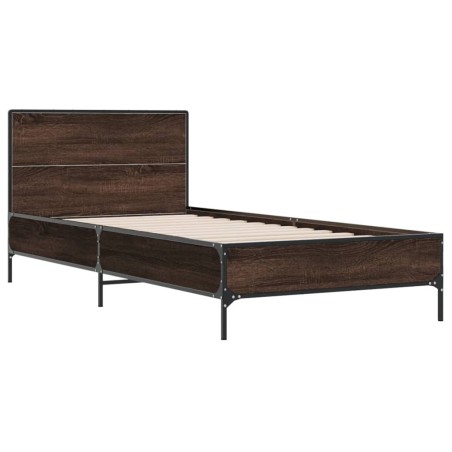 vidaXL Estructura cama madera ingeniería metal roble marrón 75x190 cm