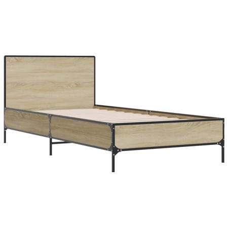 vidaXL Estructura cama madera ingeniería metal roble Sonoma 90x190 cm