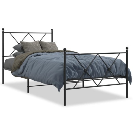 vidaXL Estructura de cama con cabecero y estribo metal negro 90x190 cm