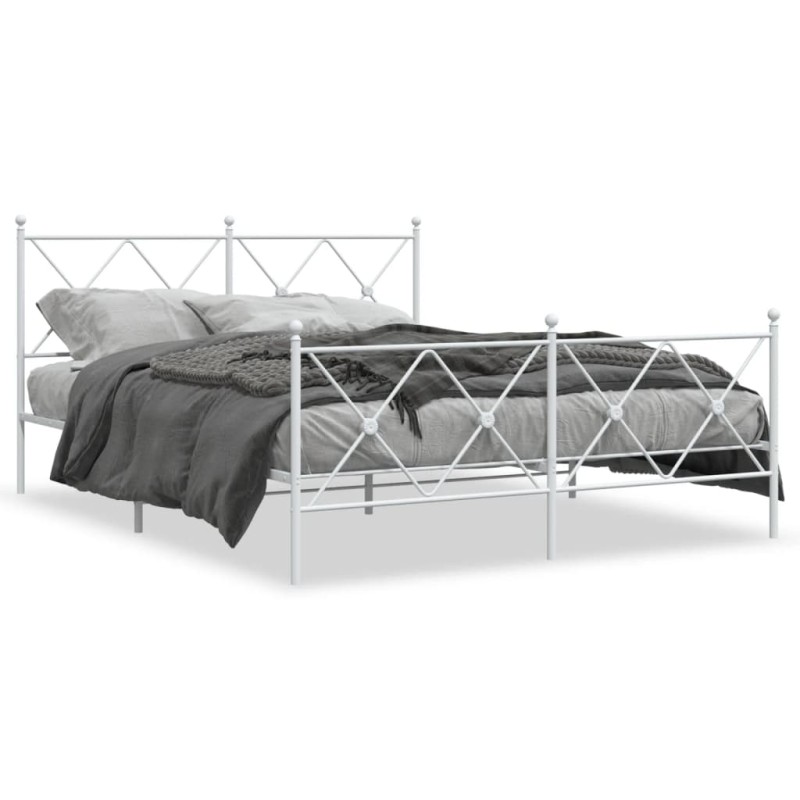 vidaXL Estructura cama metal con cabecero y estribo blanco 150x200 cm vidaXL Estructura cama metal con cabecero y estribo blanco 150x200 cm