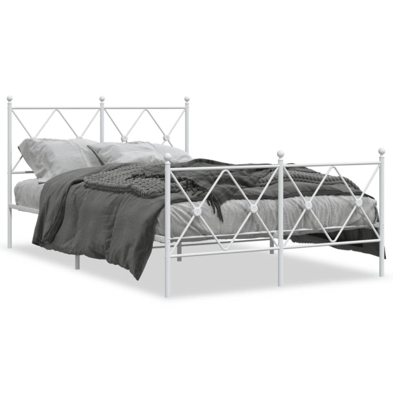 vidaXL Estructura cama metal con cabecero y estribo blanco 120x200 cm vidaXL Estructura cama metal con cabecero y estribo blanco 120x200 cm