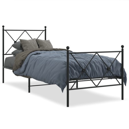 vidaXL Estructura de cama con cabecero y estribo metal negro 75x190 cm