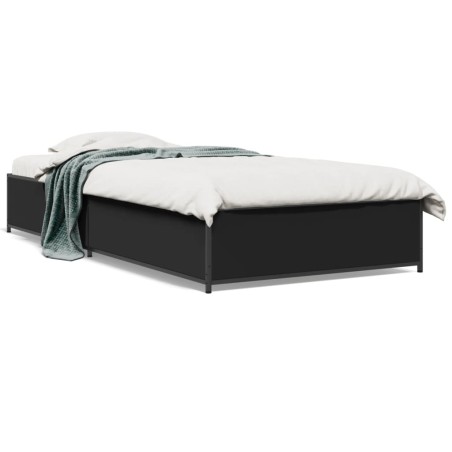 vidaXL Estructura de cama madera de ingeniería y metal negra 90x190 cm