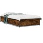 vidaXL Estructura cama madera ingeniería metal roble humo 75x190 cm vidaXL Estructura cama madera ingeniería metal roble humo 75x190 cm