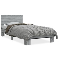 vidaXL Estructura cama madera ingeniería metal gris Sonoma 100x200 cm