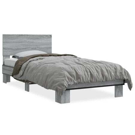 vidaXL Estructura cama madera ingeniería metal gris Sonoma 100x200 cm