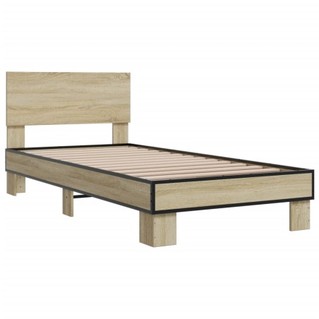 vidaXL Estructura cama madera ingeniería metal roble Sonoma 90x190 cm