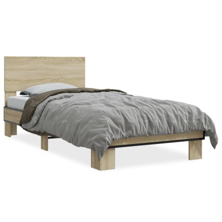vidaXL Estructura cama madera ingeniería metal roble Sonoma 75x190 cm