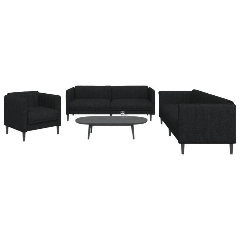 vidaXL Juego de sofás 3 piezas tela negro vidaXL Juego de sofás 3 piezas tela negro