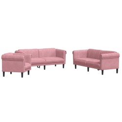 vidaXL Juego de sofás 3 piezas terciopelo rosa