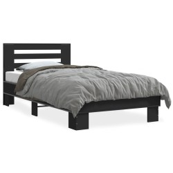 vidaXL Estructura de cama madera de ingeniería y metal negra 90x190 cm
