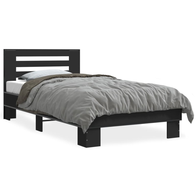 vidaXL Estructura de cama madera de ingeniería y metal negra 90x190 cm vidaXL Estructura de cama madera de ingeniería y metal negra 90x190 cm