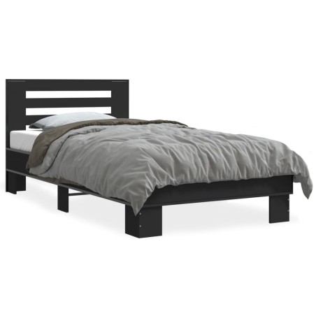 vidaXL Estructura de cama madera de ingeniería y metal negra 90x190 cm