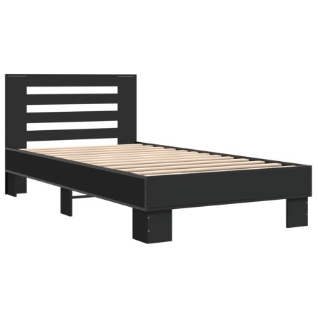 vidaXL Estructura de cama madera de ingeniería y metal negra 90x190 cm