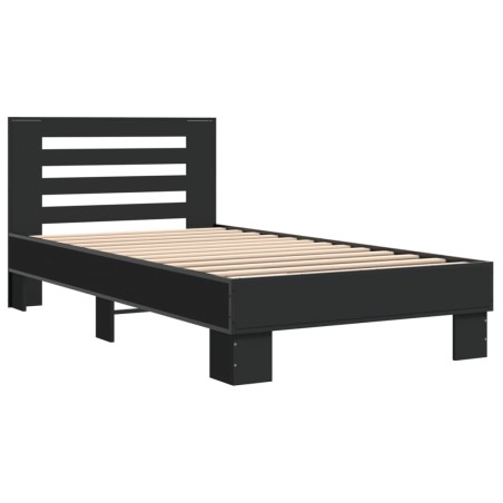 vidaXL Estructura de cama madera de ingeniería y metal negro 90x200 cm