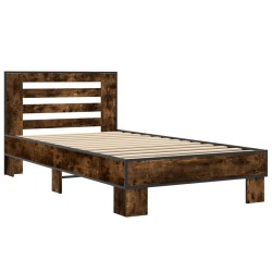 vidaXL Estructura cama madera ingeniería metal roble ahumado 90x190 cm