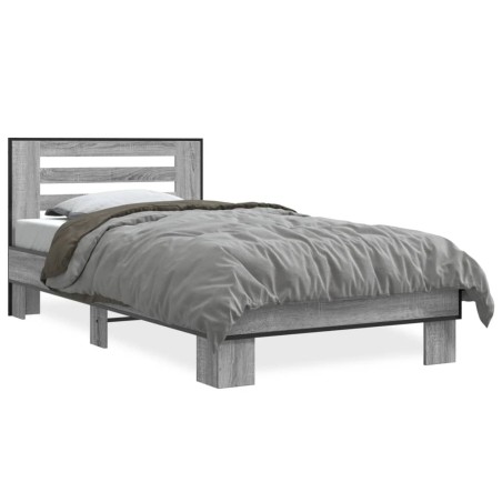 vidaXL Estructura cama madera ingeniería metal gris Sonoma 100x200 cm