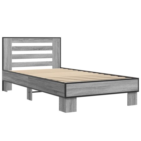 vidaXL Estructura cama madera ingeniería metal gris Sonoma 100x200 cm